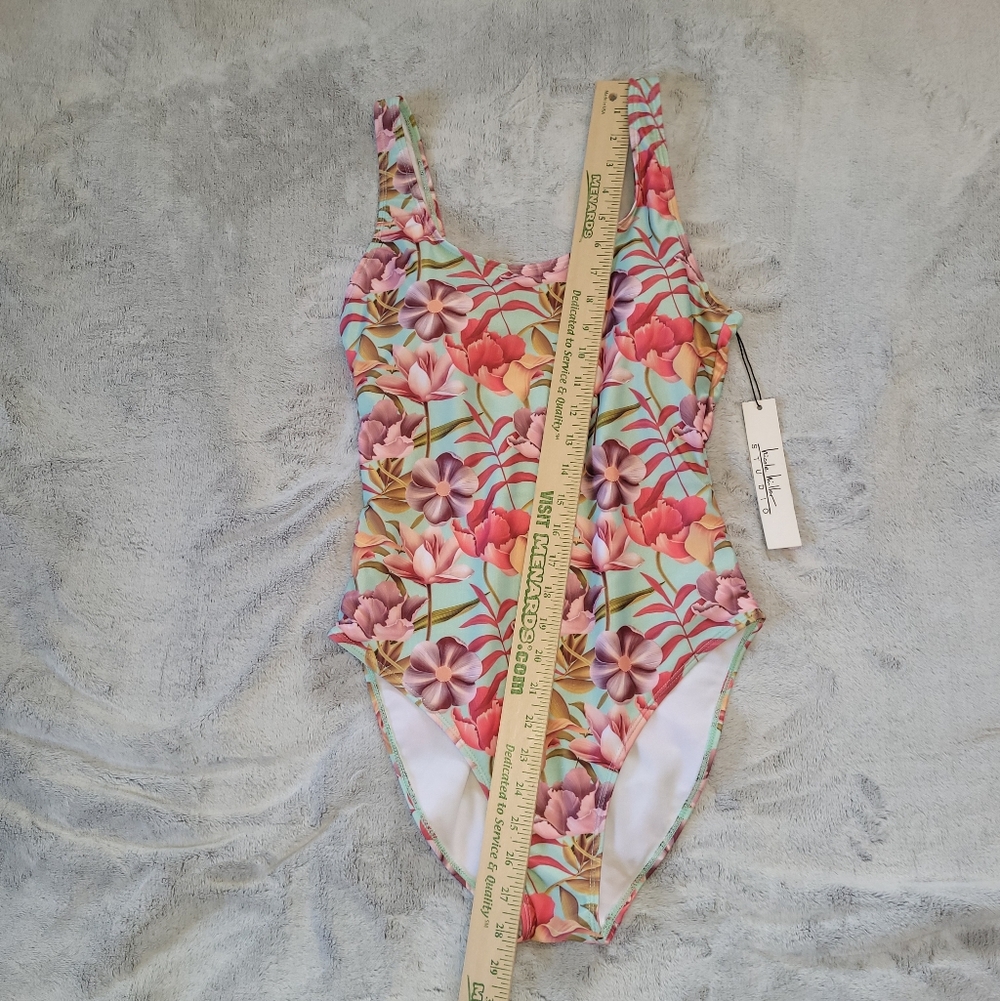 Nicole Miller Womens Size Small Floral Tropical 1 Piece Racerback Swimsuit Swim - Picture 3 of 10